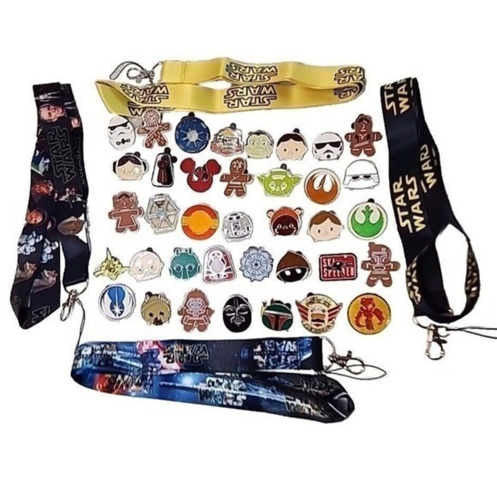 Disney STAR WARS Theme Starter Lanyard Set with 4 (four) Park Trading Pins